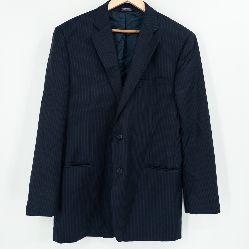 Saks Fifth Avenue Black Label Blazer 44R Italy Ermenegildo‎ Zegna Navy Pinstripe